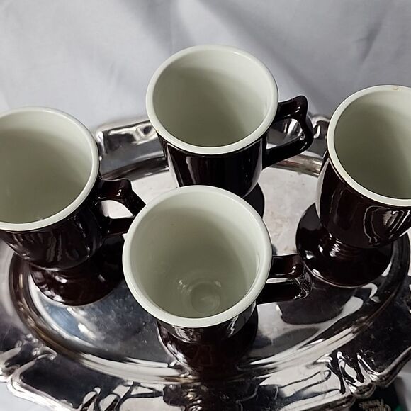 Vintage Chocolate Brown Hall Pottery Pedestal Mugs Set of 4 - Picture 14 of 14